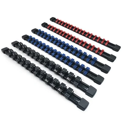 Immagine di ACEBON Set di 6 binari per chiavi a bussola con 86 clip inserti 6,3 mm (1/4&quot;), 10 (3/8&quot;), 12,5 (1/2&quot;), organizer