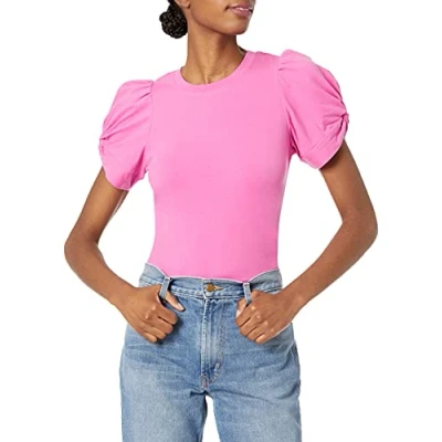 Immagine di Amazon Essentials Maglietta Girocollo a Maniche Corte con Sbuffo e Vestibilità Classica Donna, Rosa Brillante, XXL