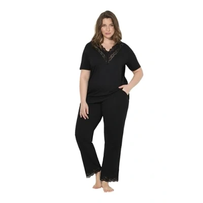 Immagine di Ulla Popken Pyjama, Spitze, V Ausschnitt, Halbarm, Taschen Set di Pigiama, Nero, 52 54 Donna