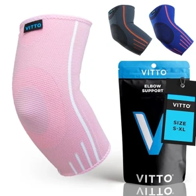 Immagine di VITTO Tutore Epicondilite Gomito Gomitiera per Tendinite, Muscoli Articolazioni e Bodybuilding. Uomo Donne (1, Rosa, L)