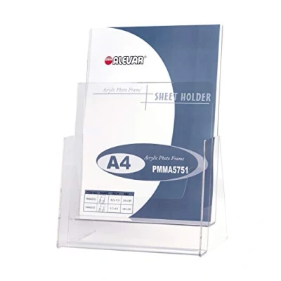 Immagine di Porta Depliant in Acrilico Trasparente a 2 Scomparti, Espositore per Volantini, Opuscoli da Tavolo, Formato 21x29,7 cm A4