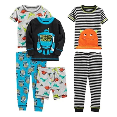 Immagine di Simple Joys by Carter&#039;s 6 Piece Snug Fit Cotton Pajama Set Pigiama, Dinosauri/Mostro/Righe/Robot, 3 Anni (Pacco da 3) Bimbo