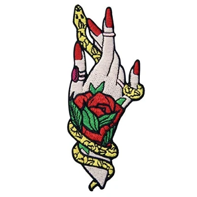 Immagine di floreale mano serpente e Witchy patch stemma ricamato toppa termoadesiva