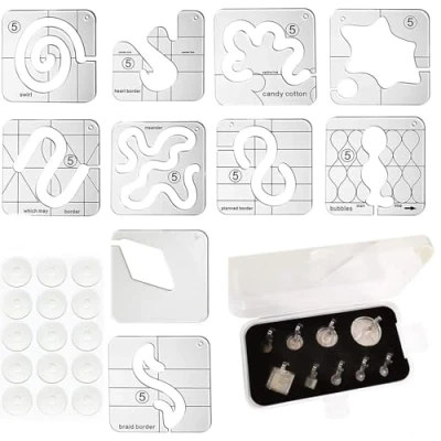 Immagine di Set di 10 righelli per trapuntatura a movimento libero, serie 5 + 9 pezzi con gambo basso 1 righello antiscivolo, 30 pezzi/confezione
