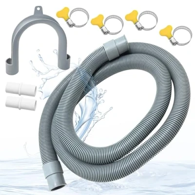 Immagine di Xpieoyrm 1.5m Tubo Flessibile di Scarico per Lavatrice, diametro 20 mm, Prolunga Scarico, con 2 raccordo, 4 fascette stringitubo e arco supporto, Lavastoviglie Lavatrice