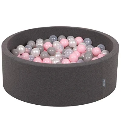 Immagine di KiddyMoon 90X30cm/300 Palline ∅ 7CM Piscina Di Colorate Per Bambini Tondo Fabbricato In EU, Grigio Sc:Perla/Grigio/Trasparente/Rosa Ch
