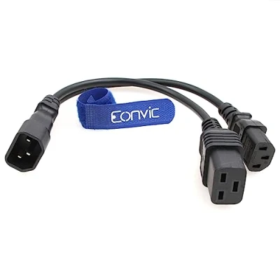 Immagine di Eonvic IEC320 C14 a C13+C19 One to Two Cavo di conversione alimentazione PDU/UPS Server Extension Cable 30CM