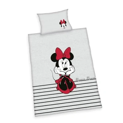 Immagine di Biancheria da letto per bambini di Minnie Mouse, federa circa 40x60 cm, copripiumino 100x135 con abbottonatura, 100% cotone