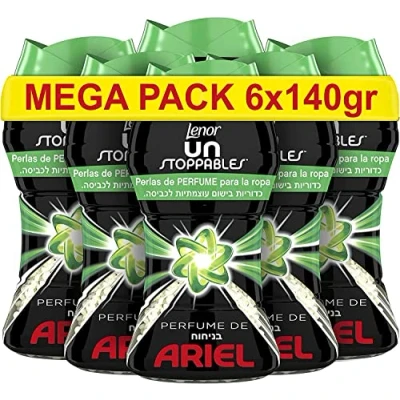 Immagine di Lenor UNstoppables Perle di profumo per abbigliamento, 62 lavaggi (6 x 140 g), ammorbidente alla fragranza Ariel, esaltatore freschezza