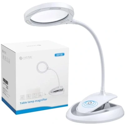 Immagine di ESYNiC 2 in 1 Lente di Ingrandimento 5X 10X Lampada LED Ricaricabile con Morsetto da Tavolo d&#039;Ingrandimento Luce 15 3 Luminosità Regolabile Clip Collo Flessibile