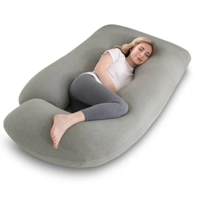 Immagine di Otauoaea Cuscino Gravidanza per Dormire a Forma di J Allattamento e con Federa Sfoderabile Lavabile 145x70cm(Cooling Grigio)