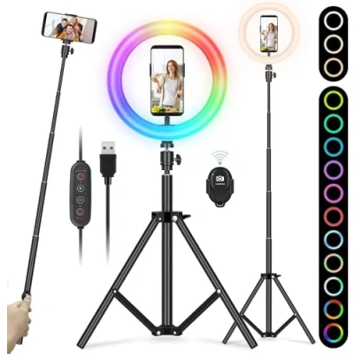 Immagine di YISSVIC 10&quot; Ring Light RGB 26 Colori 10 Livelli di Luminosità con Treppiede Regolabile Telecomando per Selfie Youtube Video