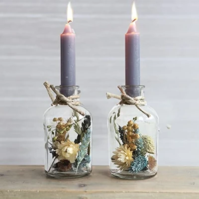 Immagine di Set di 2 fiori secchi in vetro con candele, vaso, secchi, vaso colorati, piante vetro, portacandele, regali per donne, eterni