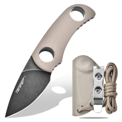 Immagine di Tonife Runer Full Tang Coltello da Caccia campeggio a Lama Fissa 4,7cm con Guaina Kydex Regolabile Facile Portabile Cordino in Paracord per Sopravvivenza (Sabbia Calda+Ossido Nero e poi Stonewash)