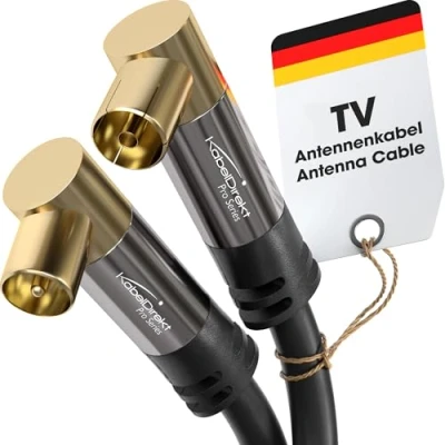 Immagine di KabelDirekt Cavo Antenna 4K, TV a 90, con connettore in Metallo infrangibile per la Digitale e analogica 1,5 m ad Angolo su Presa DVB C/DVB T/DVB S