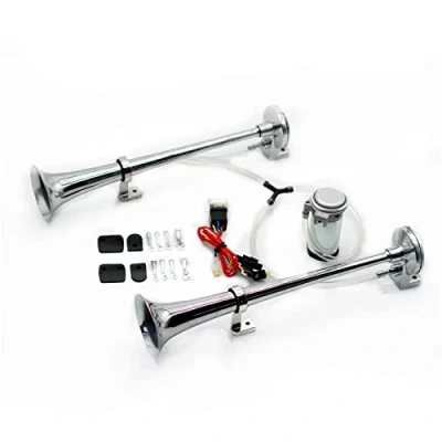 Immagine di YIYIDA Car Horn Tromba auto argento 165db Clacson per Corno d&#039;aria del camion 24V Tubo doppio zinco cromato dell&#039;automobile con compressore Air yacht ecc