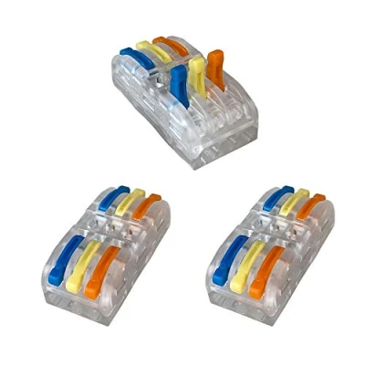 Immagine di Aiqeer 16 Pezzi SPL 3 Leva Dado Cavo Connettore, in out Bilaterale Trasparente Conduttore Compatto Morsettiera Connettore Molla, Rapido (Leva Multicolore)