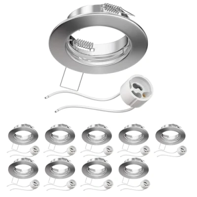 Immagine di ledscom.de 10 pezzi cornice da incasso a soffitto FERE cromata opaca (LED/alogena/GU10/MR16/PAR16/50mm) incl. presa GU10