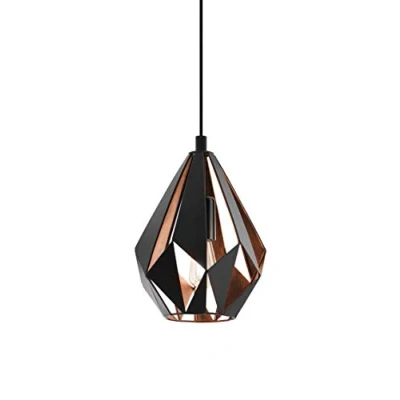 Immagine di EGLO lampada a sospensione Carlton 1, uno punto luce vintage, retrò in acciaio, nero, rame, attacco E27, diametro di 20,5 cm