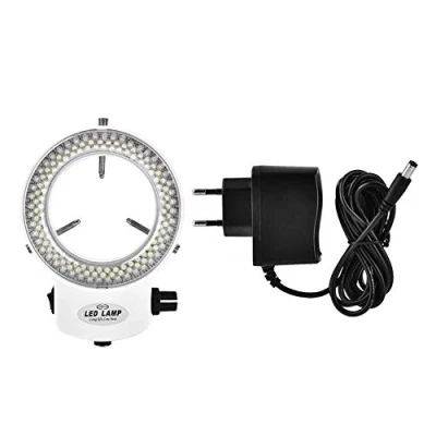 Immagine di Walfront Videocamera LED Industriale ad Anello, Microscopio Ottico Anello con 144 Perline Luminosità Regolabile Superiore a 18000LUX(EU plug Blanc)
