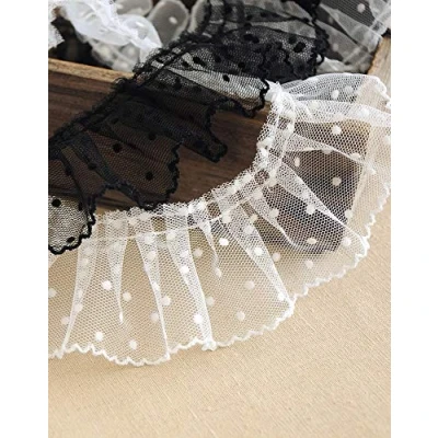 Immagine di Yulakes Passamontagna in pizzo organza, 3 m, tessuto plissettato, bordo increspato, cucito Guipure Crafts Mesh Lacci (bianco)