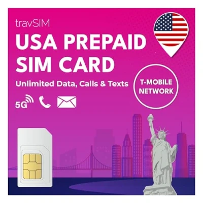 Immagine di travSIM SIM USA Rete T Mobile Dati, chiamate e SMS illimitati negli La Telefono Getta funziona su dispositivi iOS Android Americana 30 Giorni
