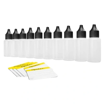 Immagine di Oputec 10 x 30 ml bottiglie di liquido con contagocce + etichette sicuro per gli alimenti plastica PE morbide da riempire soli bottiglia laboratorio