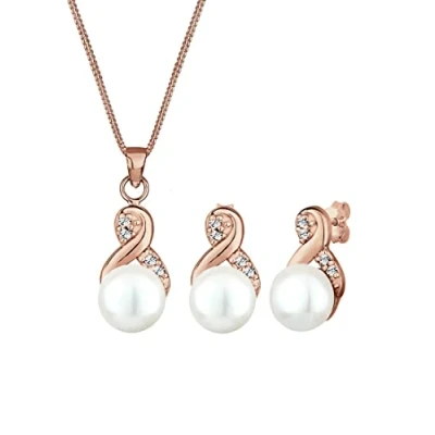 Immagine di Elli Set di Gioielli Simbolo dell&#039;infinito femminile con perle d&#039;acqua dolce e cristalli in Argento 925 Oro rosa