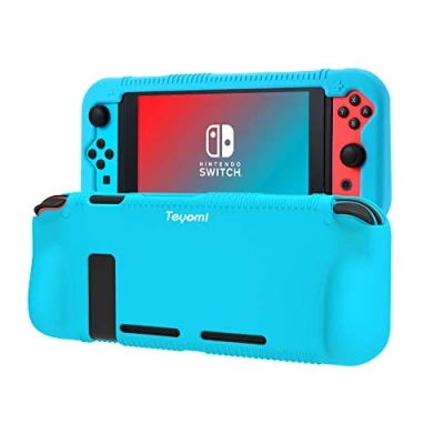 Immagine di Teyomi Custodia Compatibile con Nintendo Switch, Cover Protettiva per in Silicone 2 Fessure Carte Da Gioco, Assorbimento Degli Urti e Antigraffio(Blu)