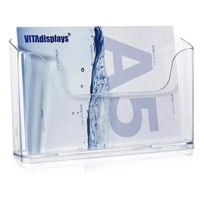 Immagine di VITAdisplays supporto per brochure da tavolo, formato orizzontale, DIN A5, trasparente, tavolo stabile, confezione 2