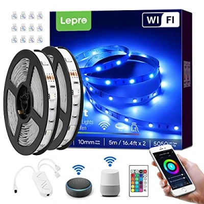 Immagine di Lepro Striscia LED Alexa WiFi 10M 36W, Strisce Intelligente, 16 Millioni Colori RGB, Smart Luminosa con Telecomando e Controller, Compatibile Alexa/Google Home [Solo 2,4 GHz], 2X 5M