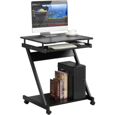 Immagine di Techly 363661 Scrivania Compatta per Computer con Ripiano Estraibile Tastiera Nero
