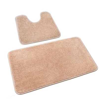 Immagine di Rururug set di tappetini da bagno in microfibra lavabile, 2 antiscivolo per e WC, tappeto beige 50 x 80 cm+50 40 cm