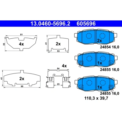 Immagine di ATE 13.0460 5696.2 Kit pastiglie freno con segnalatore acustico usura lamierino anticigolío accessori SUBARU: Legacy 5, Forester IV