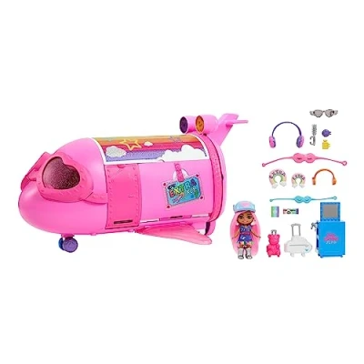 Immagine di Barbie Playset Extra Fly, Jet e Bambola Mini Minis Inclusa, 15 Accessori alla Moda a Tema Viaggio Inclusi, Giocattolo per Bambini, 3+ Anni, HPF72