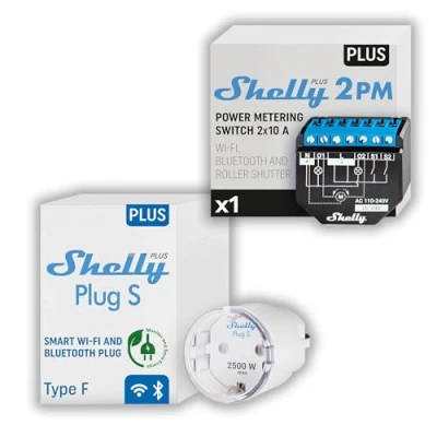 Immagine di Shelly Plus Plug S + 2 PM Presa intelligente compatibile con Alexa e Google Home, programmabile controllo vocale, Bluetooth; dispositivo Wi Fi per l&#039;automazione dei dispositivi