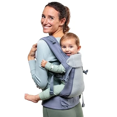 Immagine di Beco Gemini Cool Porta Bebè Neonato Marsupio Ergonomico 100% Cotone Zaino &amp; Bambino Con Seduta Regolabile Fascia Elastica da 3,2 a 16 kg (Grigio)