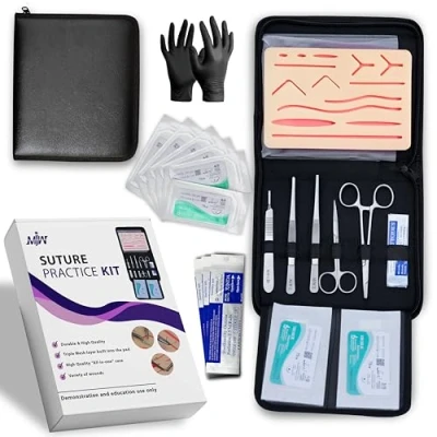 Immagine di Kit di pratica sutura con guanti per studenti pad della pelle in silicone strato protettivo orizzontale e verticale a rete migliorare la durata del