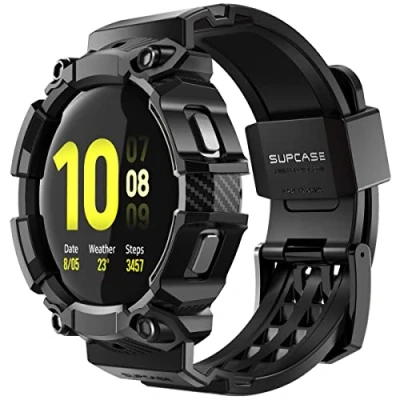 Immagine di UPCASE Custodia con Cinturino per Galaxy Watch 5 [44 mm] 2022 / 4 44 mm 2021 [Unicorn Beetle Pro] Robusta Protettiva Cinturini di Ricambio (Nero)