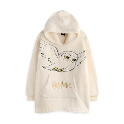 Immagine di Harry Potter Felpa con Cappuccio indossabile per Ragazze Pullover in Pile Bambini Beige Abbigliamento da casa Foderato Sherpa Ricamato Gufo Edvige Tasche