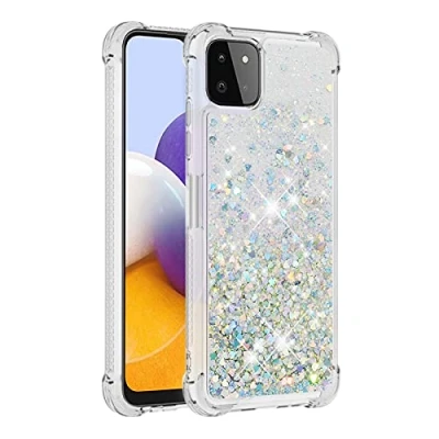 Immagine di KBIKO zxl Cover per Samsung Galaxy A22 5G, [Silver Back] Custodia Glitter di Silicone TPU Pendenza Colore Diamond Brillantini ​Liquido Paraurti Antiurto Case 5G.Silver1 YBL