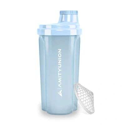 Immagine di AMITYUNION shaker per proteine 500 ml Heaven a prova di perdite, senza BPA con setaccio cliccabile e scala frullati cremosi siero latte, proteine, originale in Cielo blu