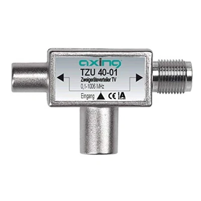 Immagine di Axing TZU 40 01 partitore coassiale antenna tv digitale terrestre, 2 uscite connettore F e IEC maschio (0.1 1006 MHz)