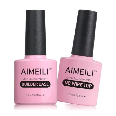 Immagine di AIMEILI 7 in 1 Clear Builder Base Gel Unghie e No Wipe Top Coat Smalto Semipermente UV LED Soak Off Facile da Usare &amp; Comodo, 2x10ml