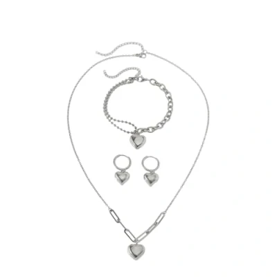 Immagine di TTPSRY Set di Gioielli Acciaio Carati Cuore Collana Bracciale Orecchini Ipoallergenico Moda Creativo Adatto Tutti Giorni Feste Parure Donna(Argento)