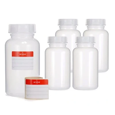 Immagine di 5X Bottiglie da 500 ml a Collo Largo in LDPE con Tappo Vite, per Chimica vuote, Laboratorio Coperchio Come Contenitore Laboratorio, Cucina o Hobby