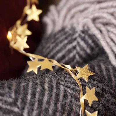 Immagine di Lights4fun Ghirlanda di Stelle in Tessuto Dorato con 40 Micro LED Bianco Caldo a Pile Timer Decorazione Natalizio per Interni