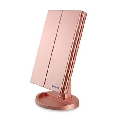 Immagine di WEILY Specchio per Il Trucco con Luce 1x / 2x 3x Trifold Ingrandente 36 LED Touch Screen Luci e Ricarica USB, Supporto Regolabile a 180 Gradi Cosmetico Oro Rosa
