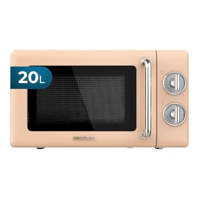 Immagine di Cecotec Forno a Microonde Meccanico da 20 L Proclean 3010 Retro beige, 700 W in 6 livelli, timer fino 30 minuti, modalità sbrinamento, design vintage finiture acciaio