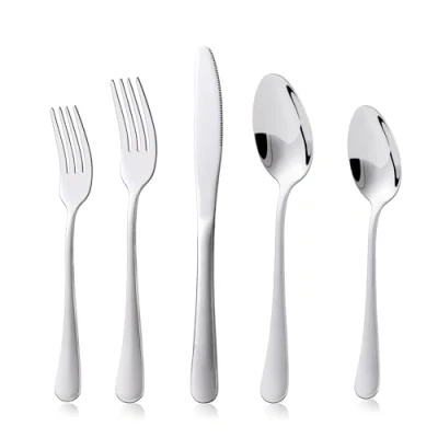 Immagine di KitchenBoss Posate Acciaio Inox: Set di 4 Persone, 20 Pezzi in Argento e Lavabili Lavastoviglie